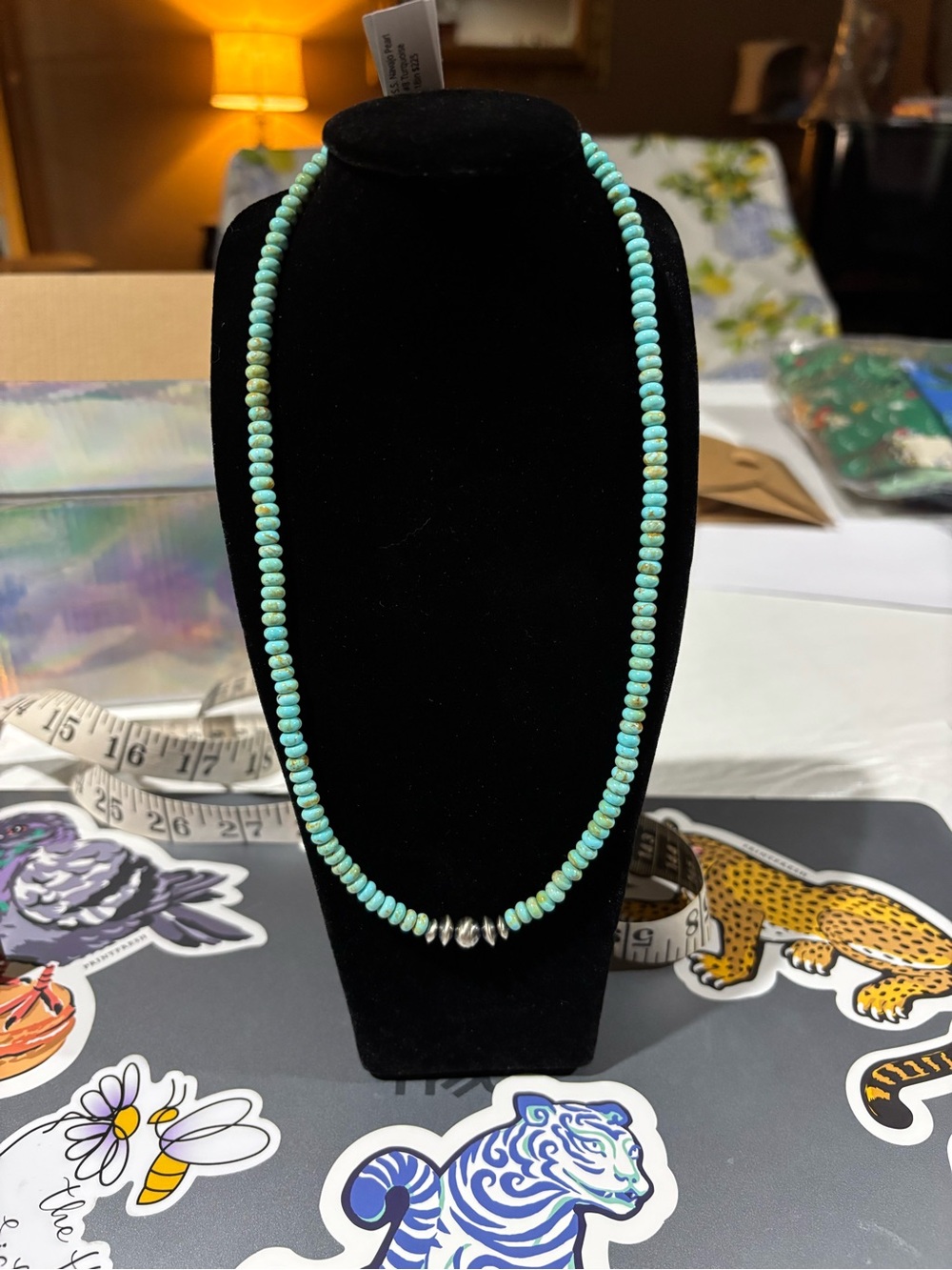#8 Turquoise Beaded Necklace with Sterling Silver Pearls-Navajo